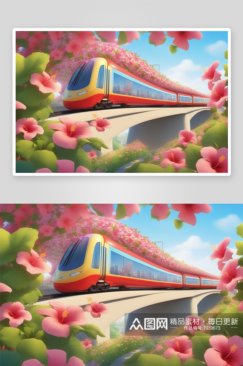 数字艺术皮卡斯风插画插图火车高铁插图素材