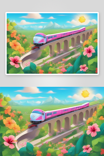 数字艺术皮卡斯风插画插图火车高铁插图