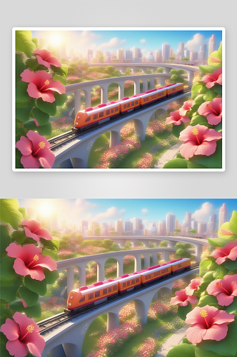数字艺术皮卡斯风插画插图火车高铁插画