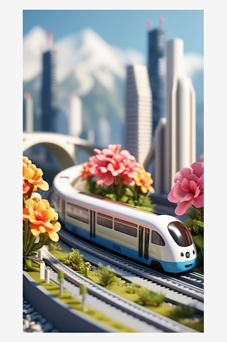 数字艺术玩具模型创意插画插图海报背景火车