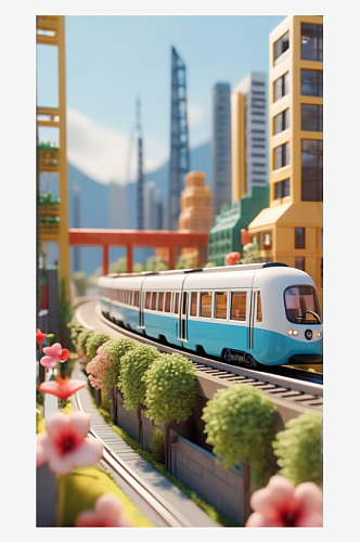 数字艺术玩具模型创意插画插图海报背景火车