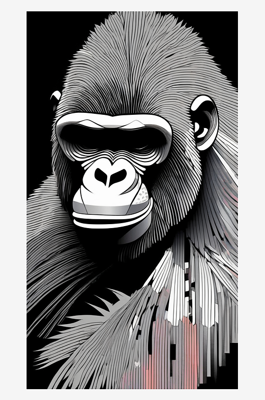 数字艺术线稿画动物头像动物插图版画