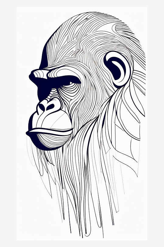 数字艺术线稿画动物头像动物插图版画