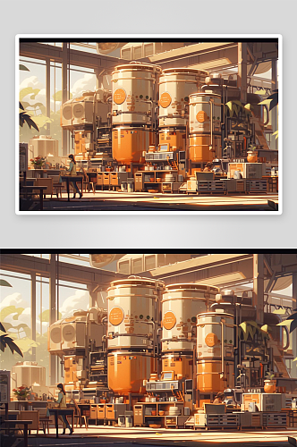 数字艺术科技背景工厂手绘插图反应炉
