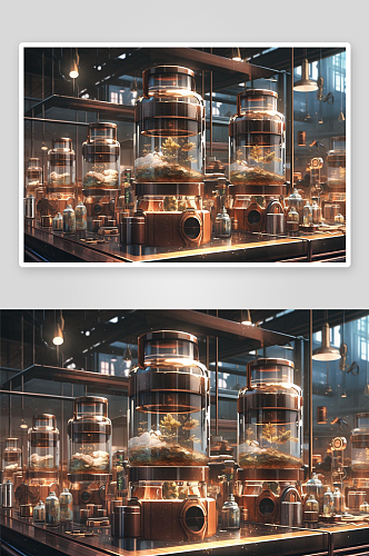 数字艺术科技背景工厂手绘插图反应炉