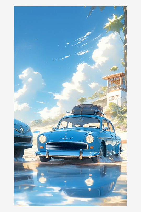 数字艺术海报背景手绘插图插画海边风景