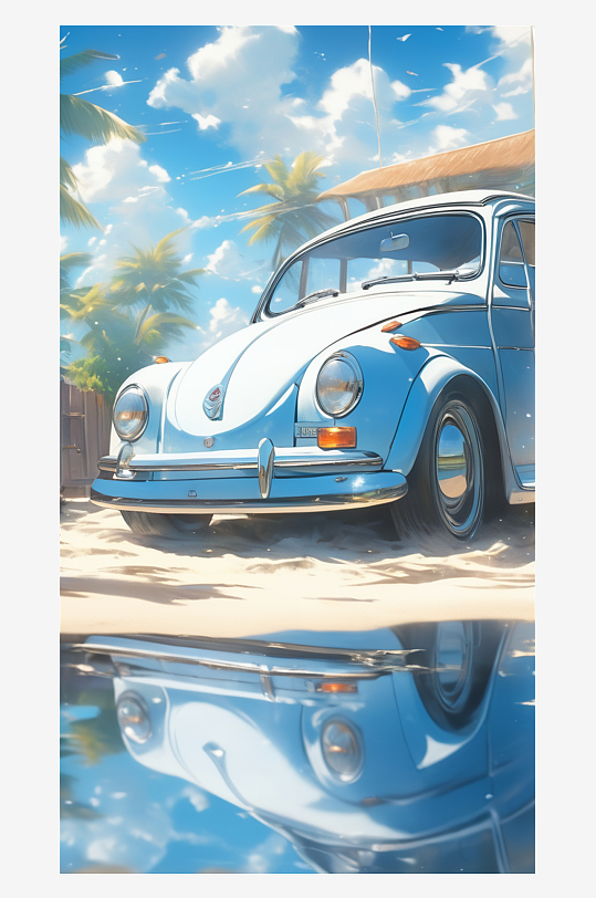 数字艺术海报背景手绘插图插画海边风景插