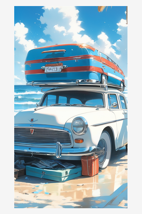 数字艺术海报背景手绘插图插画海边风景插