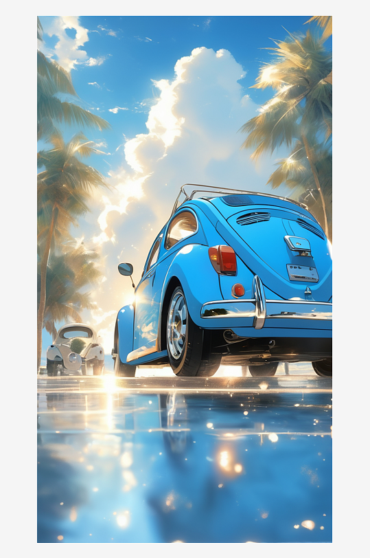 数字艺术海报背景手绘插图插画海边风景插