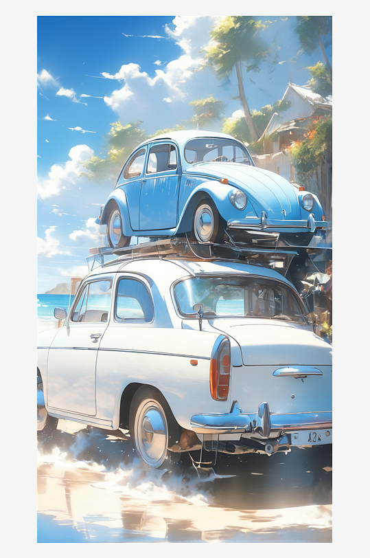 数字艺术海报背景手绘插图插画海边风景插