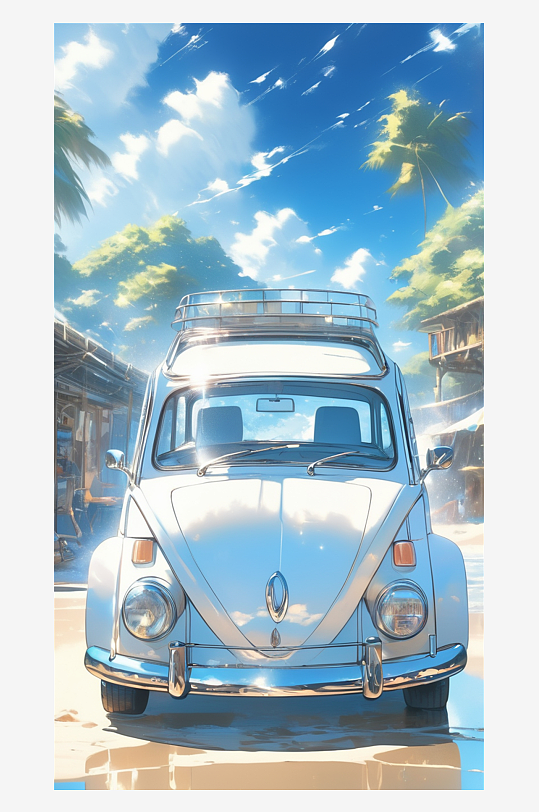 数字艺术海报背景手绘插图插画海边风景