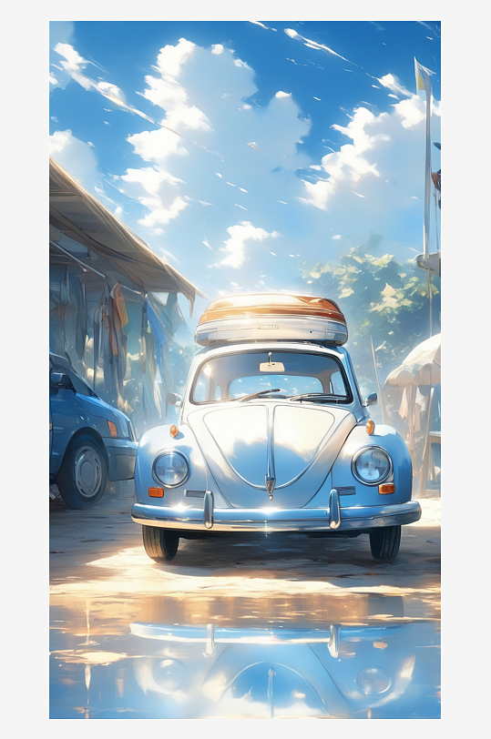 数字艺术海报背景手绘插图插画海边风景