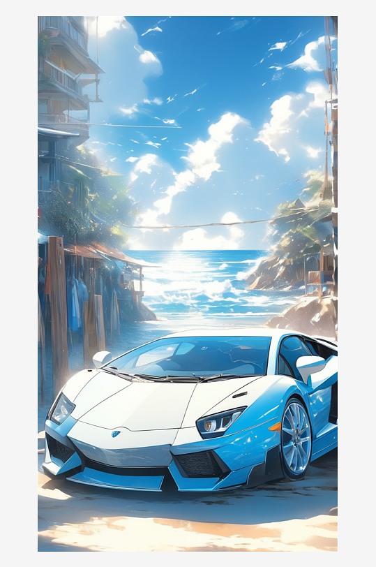 数字艺术海报背景手绘插图插画海边风景