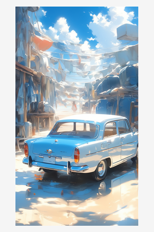 数字艺术海报背景手绘插图插画海边风景蓝