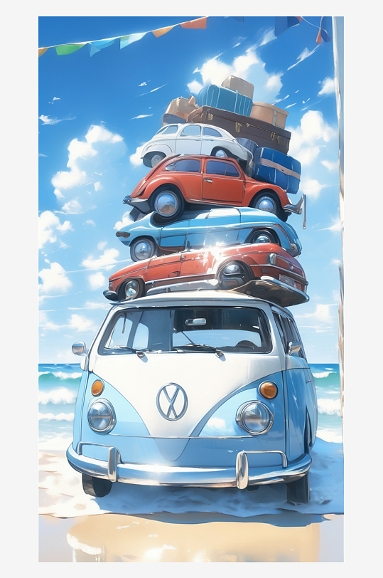 数字艺术海报背景手绘插图插画海边风景蓝