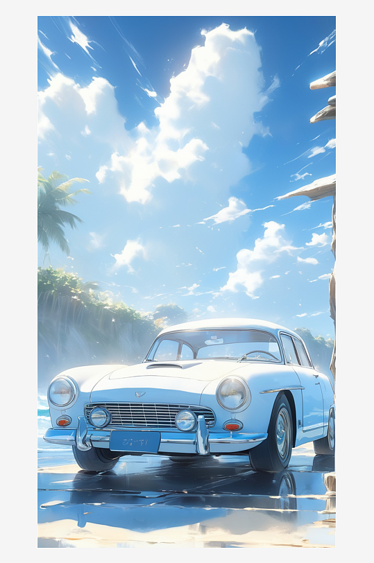 数字艺术海报背景手绘插图插画海边风景蓝