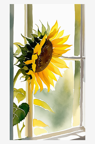 数字艺术水彩插画插图太阳花向日葵装饰画