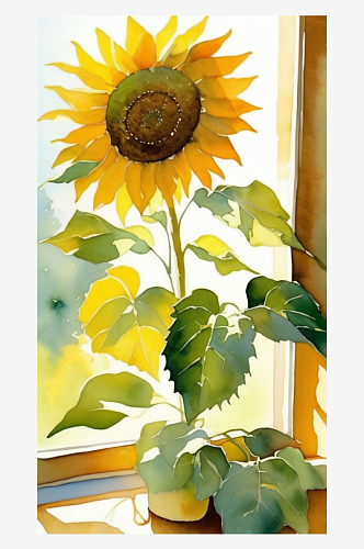 数字艺术水彩插画插图太阳花向日葵装饰画