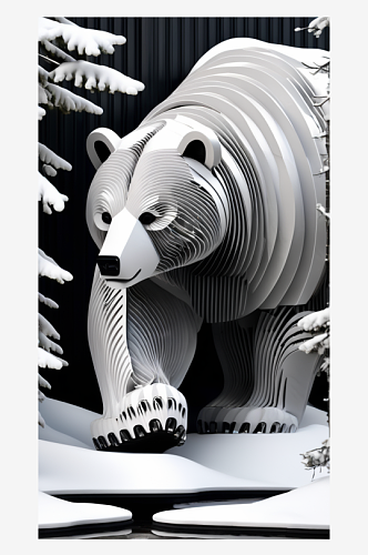 数字艺术剪纸动物创意插画插图