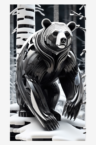 数字艺术剪纸动物创意插画黑白插图