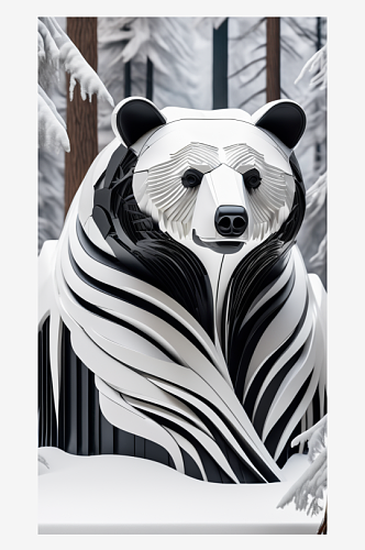 数字艺术剪纸动物创意插画黑白纸雕插图