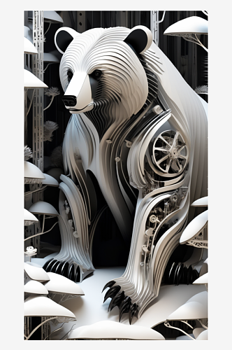 数字艺术剪纸动物创意插画黑白纸雕插图