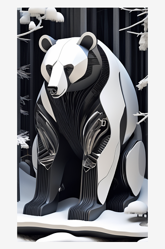 数字艺术剪纸动物创意插画黑白纸雕