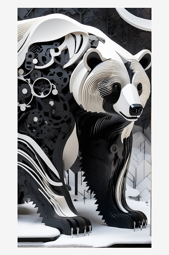 数字艺术剪纸动物创意插画黑白纸雕