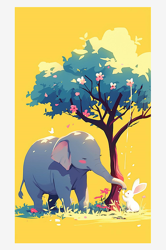 数字艺术艺术插画艺术装饰画手绘卡通大象