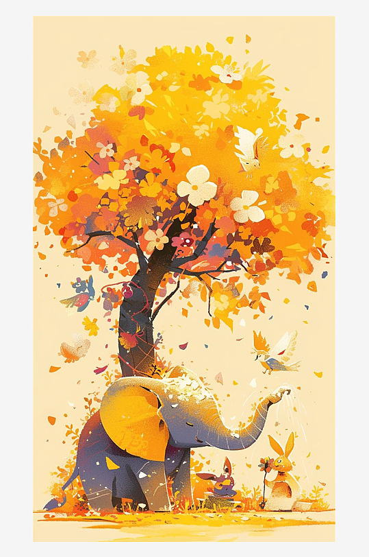 数字艺术艺术插画艺术装饰画手绘卡通大象