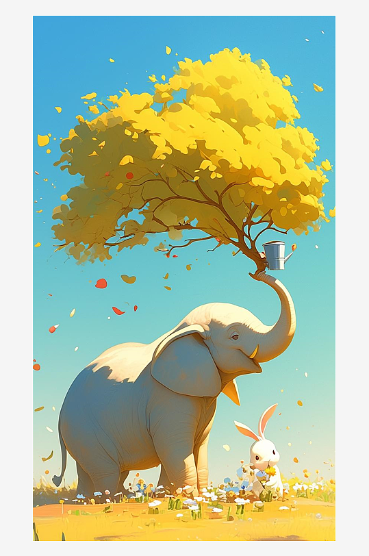 数字艺术艺术插画艺术装饰画手绘卡通大象