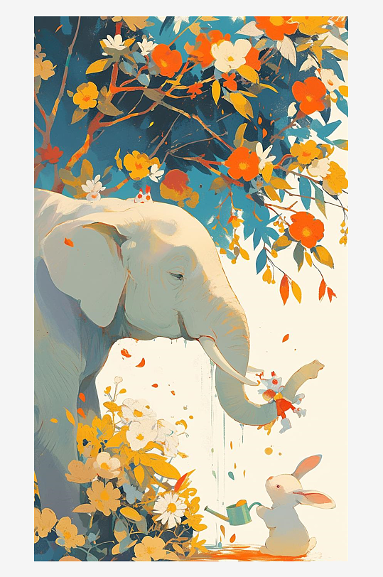 数字艺术艺术插画艺术装饰画手绘卡通大象