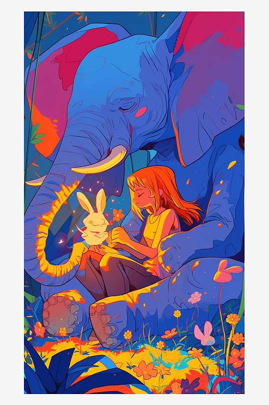 数字艺术艺术插画艺术装饰画手绘卡通大象