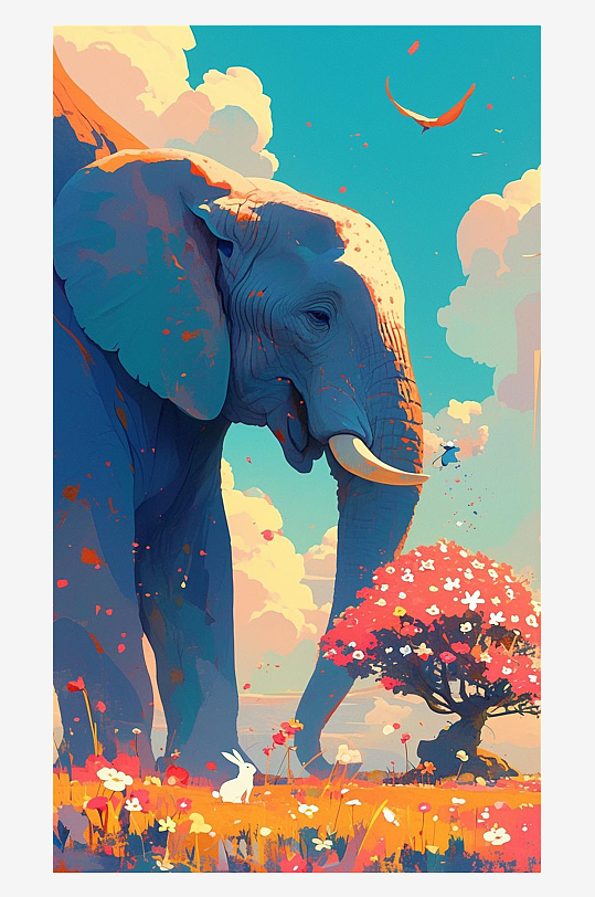 数字艺术艺术插画艺术装饰画手绘卡通大象