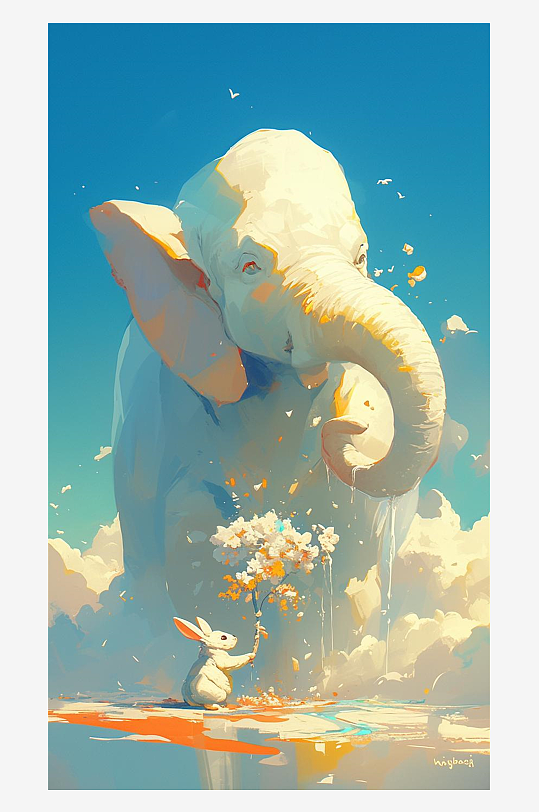 数字艺术艺术插画艺术装饰画手绘卡通大象
