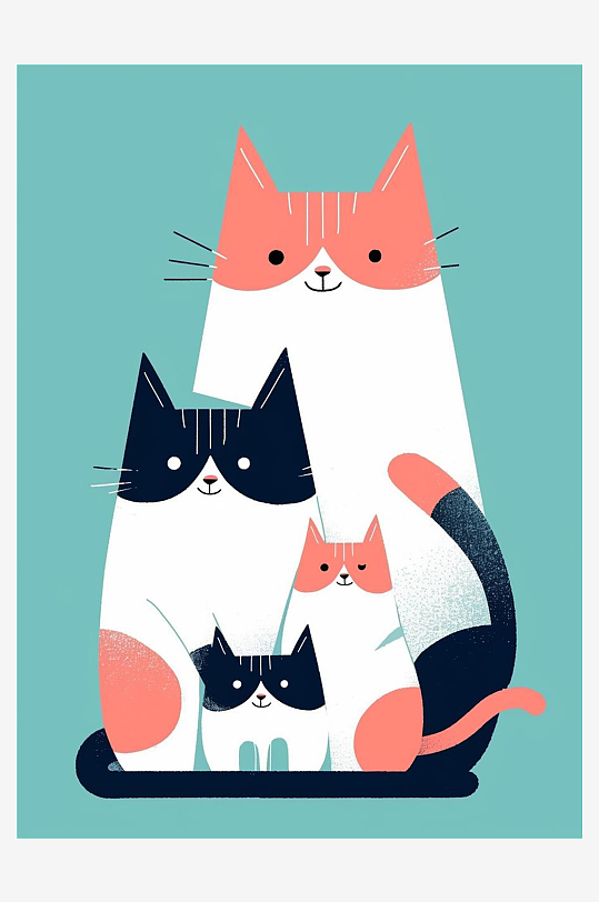 数字艺术猫咪装饰画扁平手绘风卡通猫