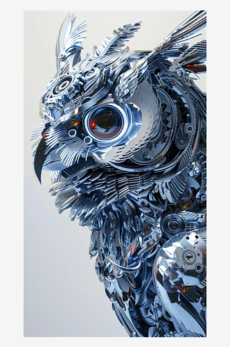数字艺术机械拼装猫头鹰朋克风装饰画