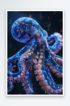数字艺术透视海洋生物章鱼元素