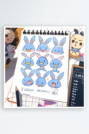 数字艺术漫画分格卡通兔子素材下载-众图网