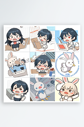 数字艺术漫画分格卡通兔子卡通表情包素材下载-众图网