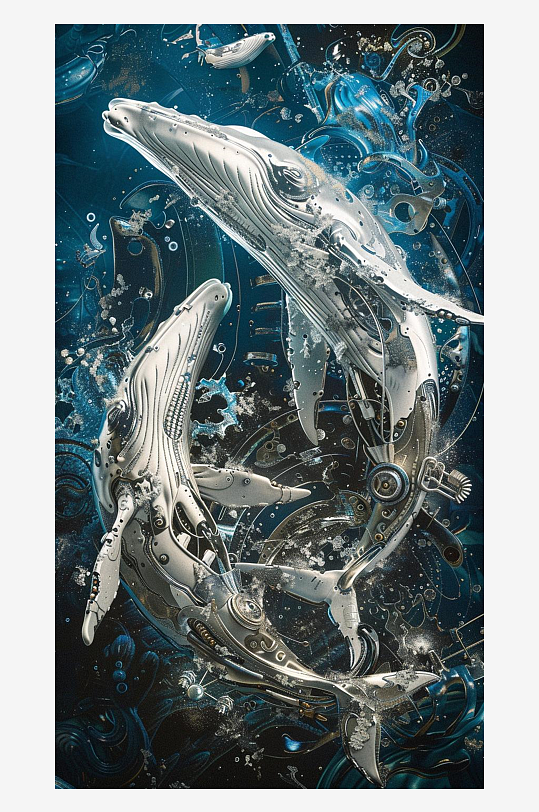 数字艺术机械鲸鱼插画