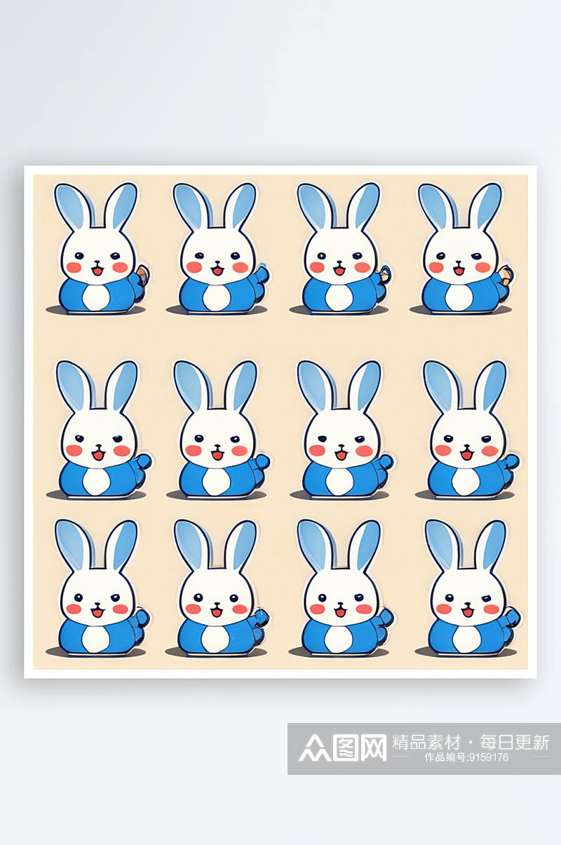 数字艺术卡通兔子贴纸表情素材