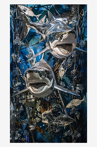 数字艺术机械鲨鱼插图蒸汽朋克