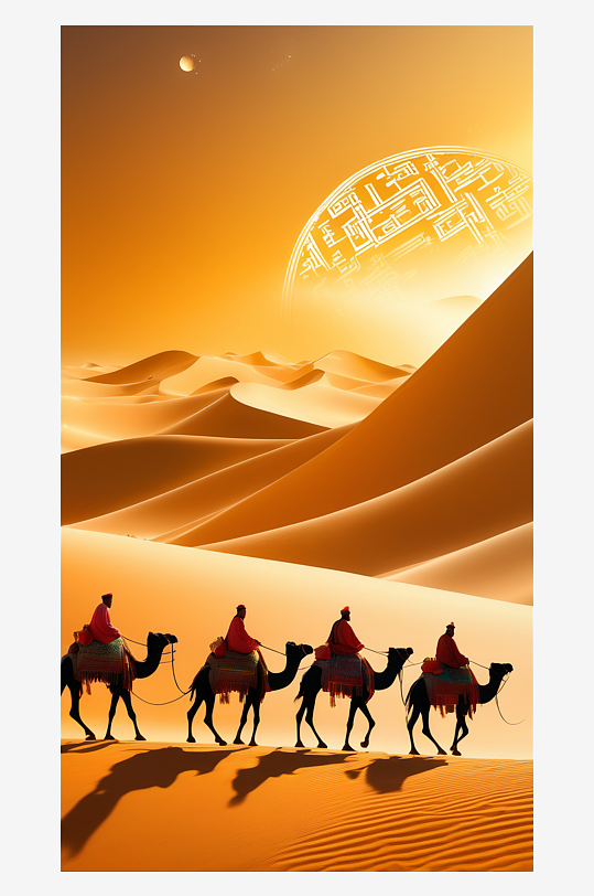 数字艺术丝绸之路插画沙漠场景