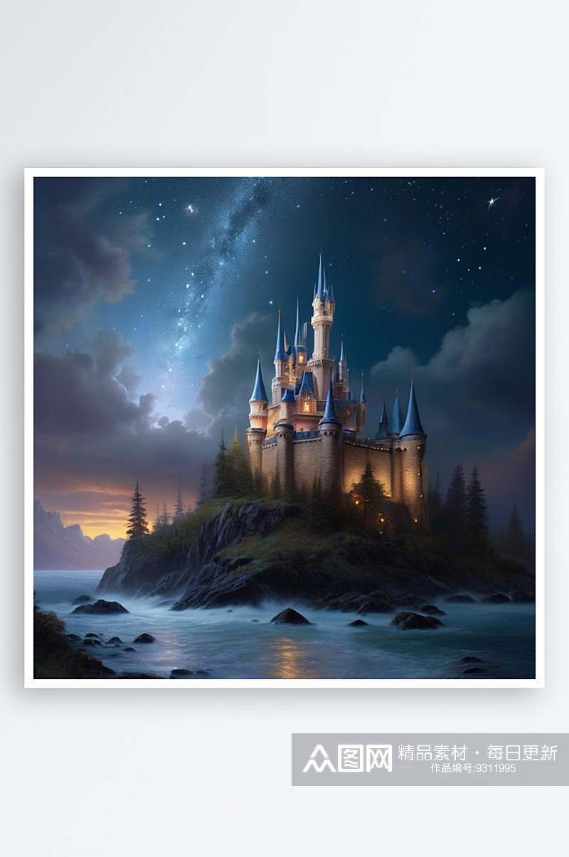 数字艺术童话城堡插画素材