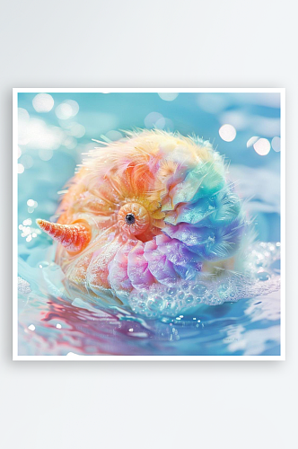 数字艺术创意海洋动物插图鹦鹉螺插画