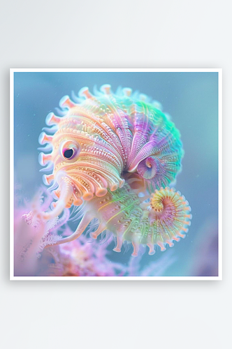 数字艺术创意海洋动物插图 鹦鹉螺插画