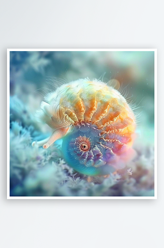 数字艺术创意海洋动物插图鹦鹉螺插画