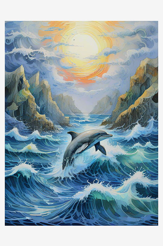 数字艺术梵高海豚油画