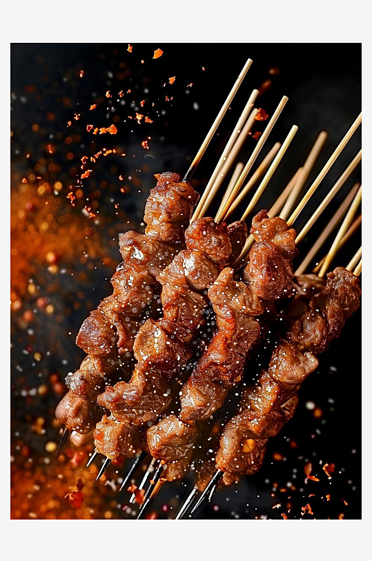 创意大气肉串夜市烤肉图片烤串插画
